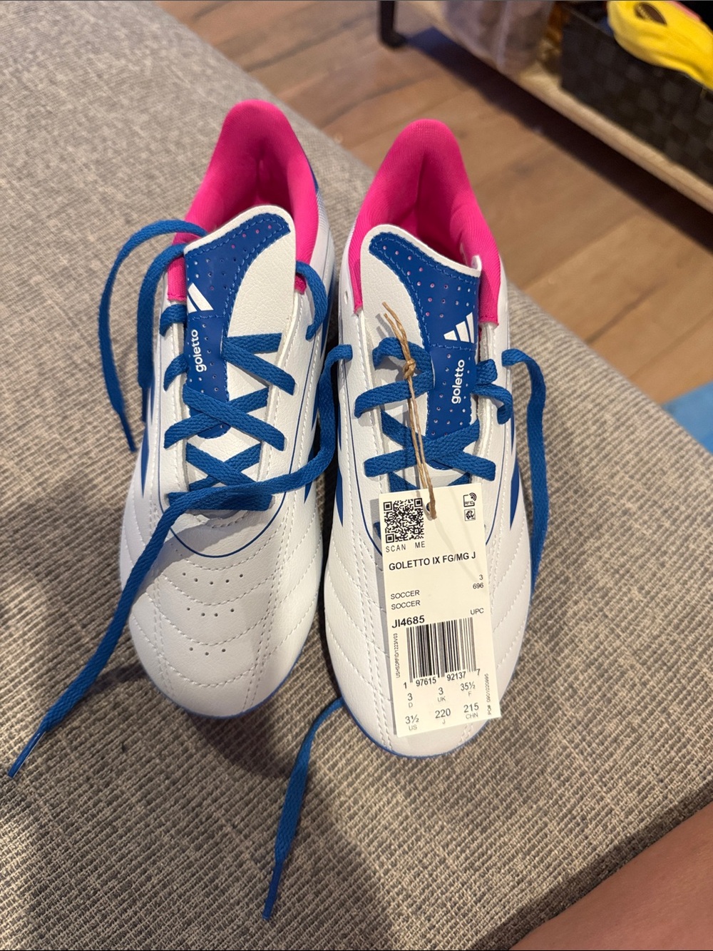 adidas Kids White/Blue/Pink Soccer Sneakers